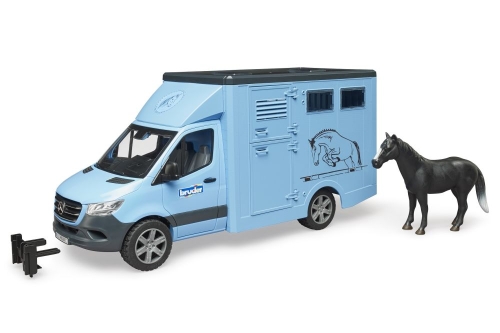 Bruder MB Sprinter Tiertransporter blau mit Pferd
