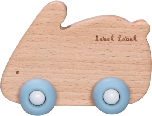 Label Label Beißring Hase auf Rädern blau