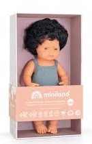 Miniland Baby Puppe lockiges schwarzes Haar 38 cm