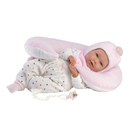 Llorens weinende Babypuppe Mimi Rosa mit Hörnchenkissen und Sound 42 cm