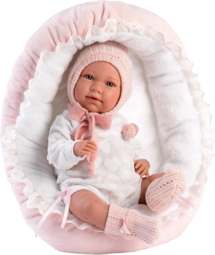 Llorens weinende Babypuppe Mimi Rosa mit Bett und Sound 42 cm