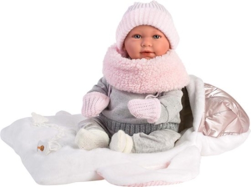 Llorens weinende Babypuppe Mimi Rosa mit Tragetasche und Sound 42 cm