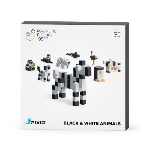 Pixio Magnetspielzeug Schwarz-Weiß-Tiere 195 Stück