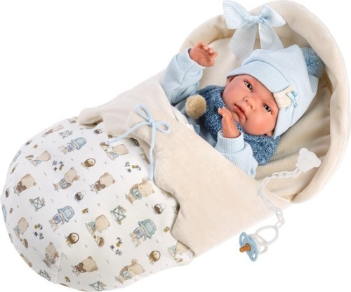 Llorens Baby Puppe Nico Blau mit Schlafsack 40 cm