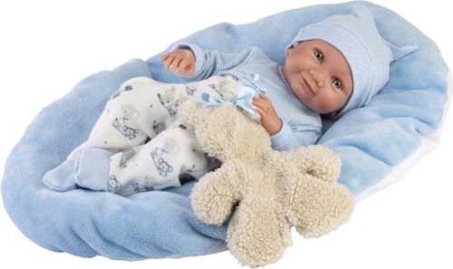 Llorens Babypuppe Nico Blau mit Kissen und Kuschelkissen 40 cm