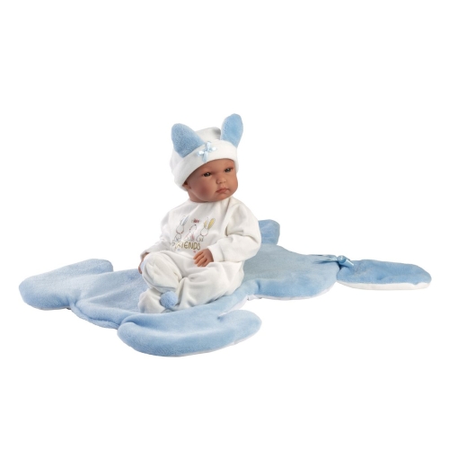 Llorens Baby Puppe Bimbo Blau mit Kaninchen Kissen 35 cm